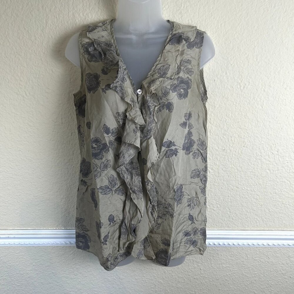 Cabi Tranquil Floral Ruffle 100% Silk Top Oversized Cottagecore Women’s Small